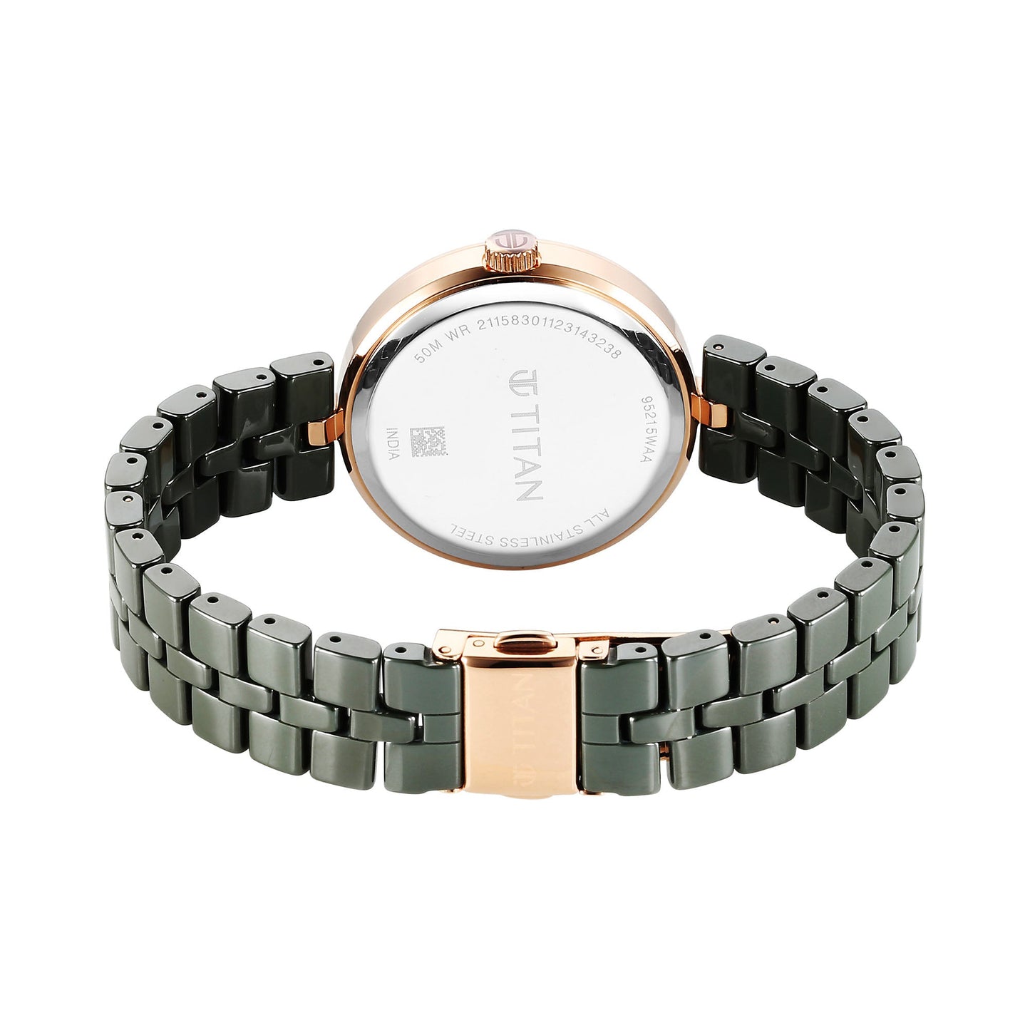 Titan Purple Ceramics Quartz Alog Mother of Pearl Dial Green Ceramic Strap Watch For Women (95215KC04)