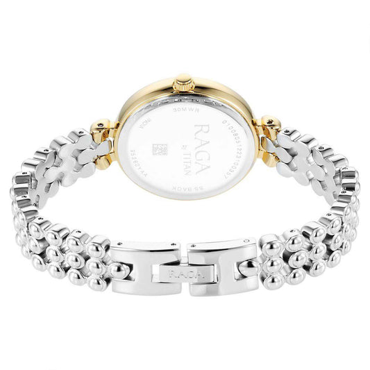 gold and silver women's watch
