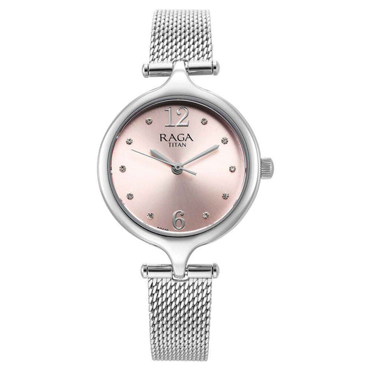 Titan Raga Showstopper Quartz Alog Pink Dial Metal Strap Watch for Women 95268SM01