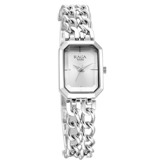 Titan Raga Showstopper Quartz Analog Silver Dial Metal Strap Watch for Women