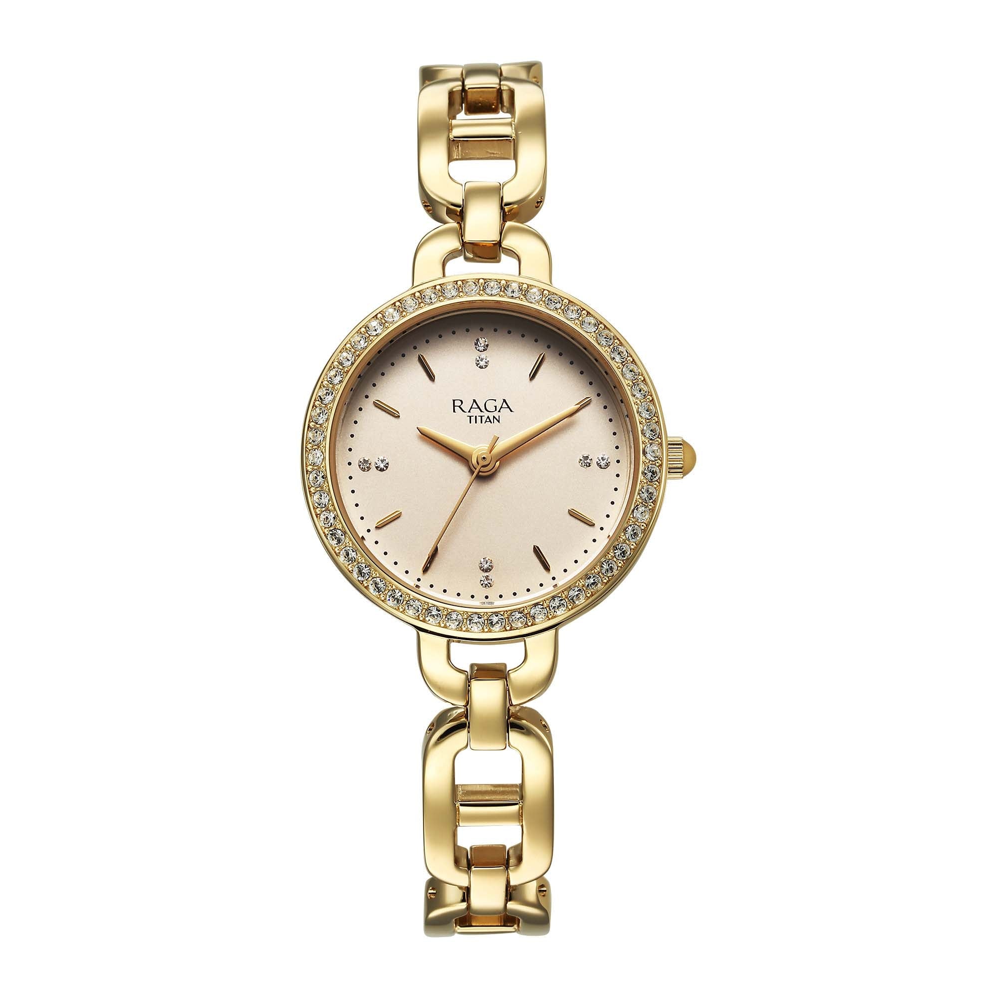 Titan Raga Showstopper 2.0 Quartz Analog Gold Dial  Gold Color Stainless Steel Strap Watch For Women