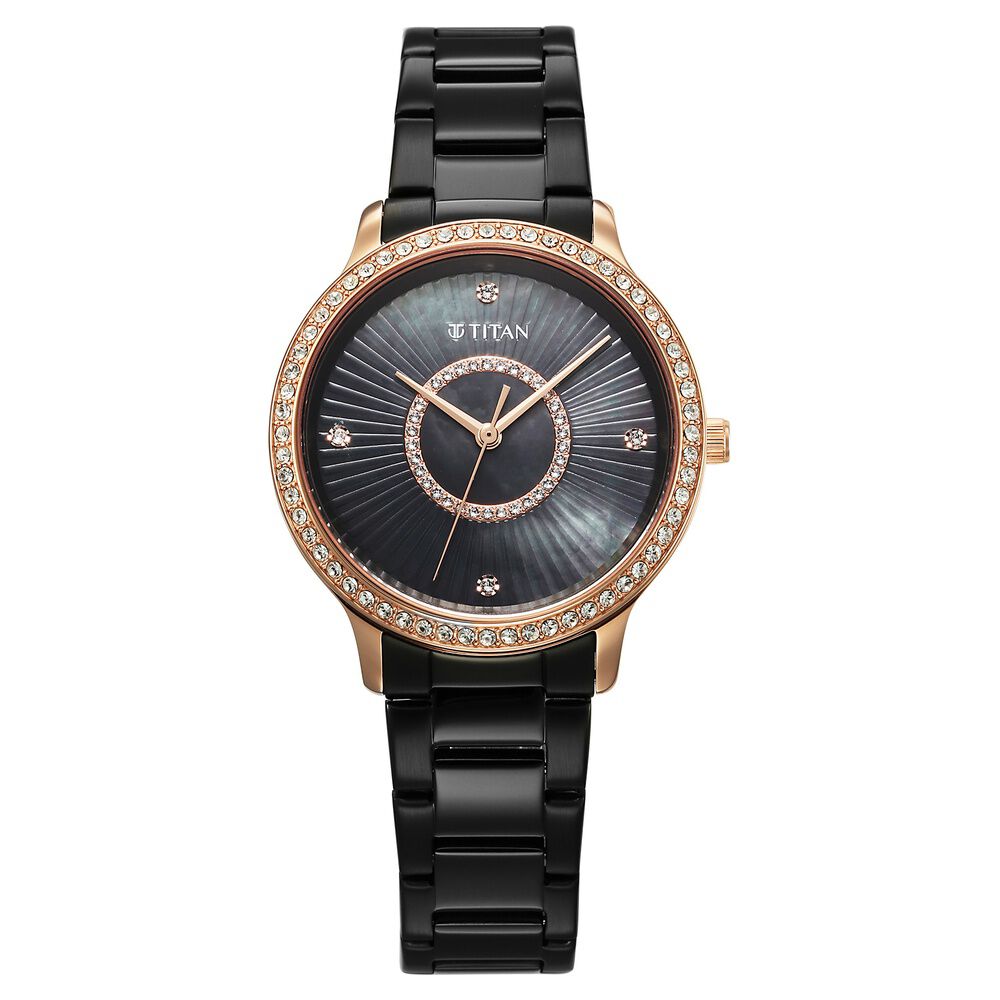 Titan Glamour Quartz Analog Black Dial Black Stainless Steel Strap Watch For Women