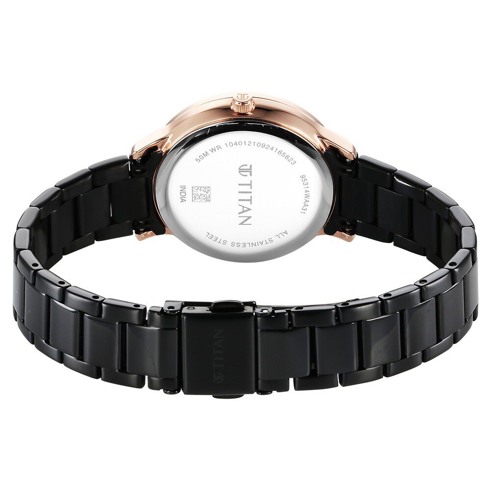 Titan Glamour Quartz Analog Black Dial Black Stainless Steel Strap Watch For Women