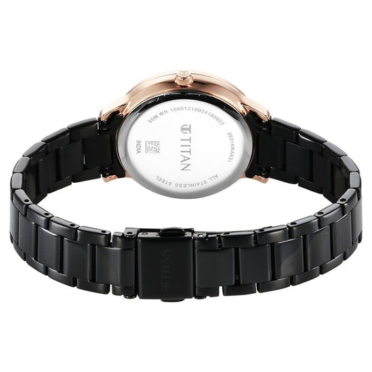 Titan Glamour Quartz Analog Black Dial Black Stainless Steel Strap Watch For Women
